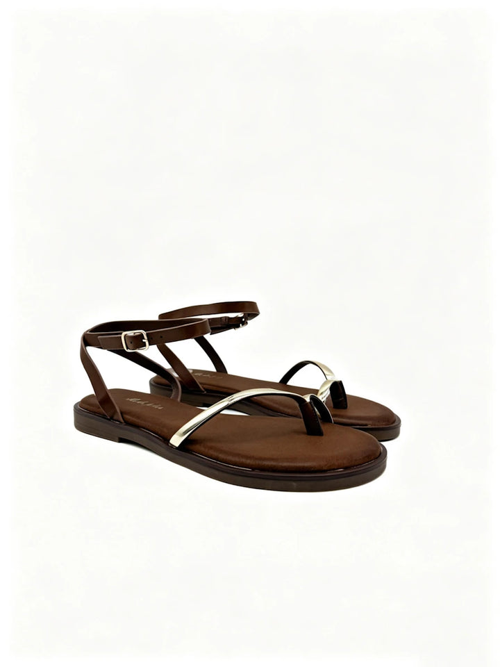 Sandalias de Dedo Confort con Detalle Dorado Flexible