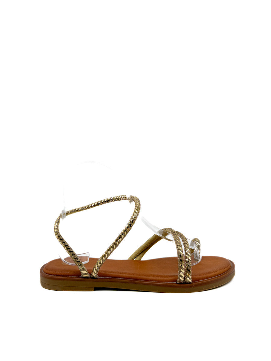 Sandalias Planas de Pedrería: Estilo y Brillo Oro