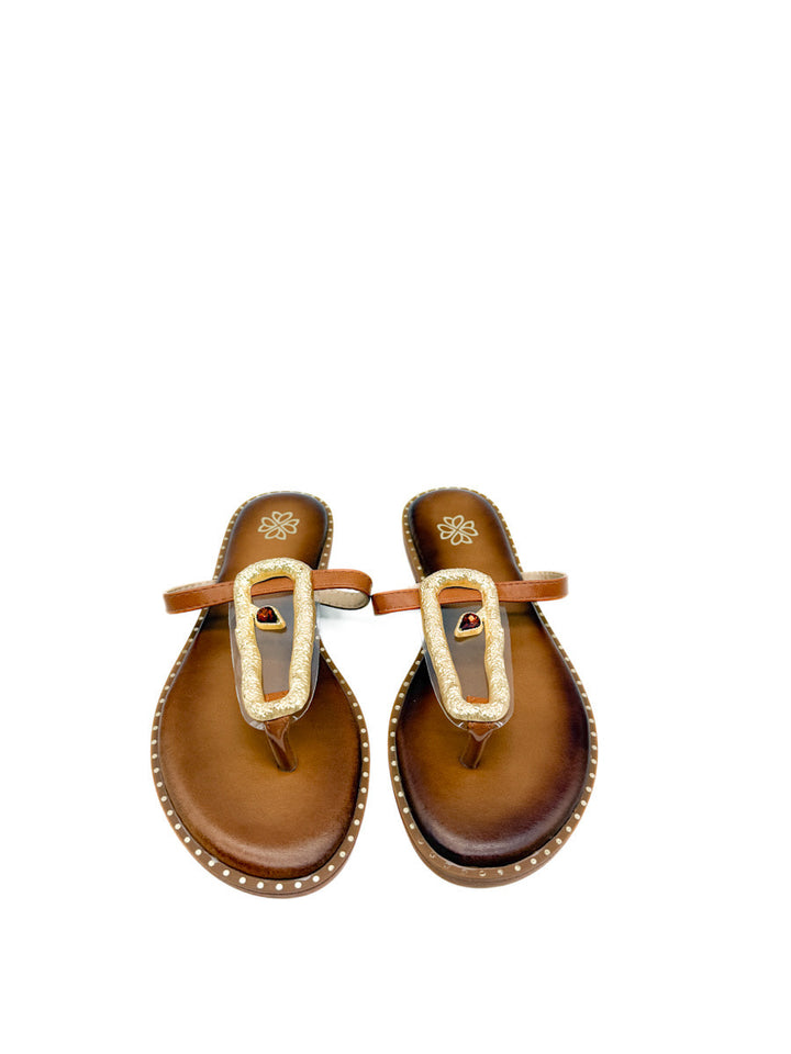 Sandalias Planas con Adorno Dorado Transparente