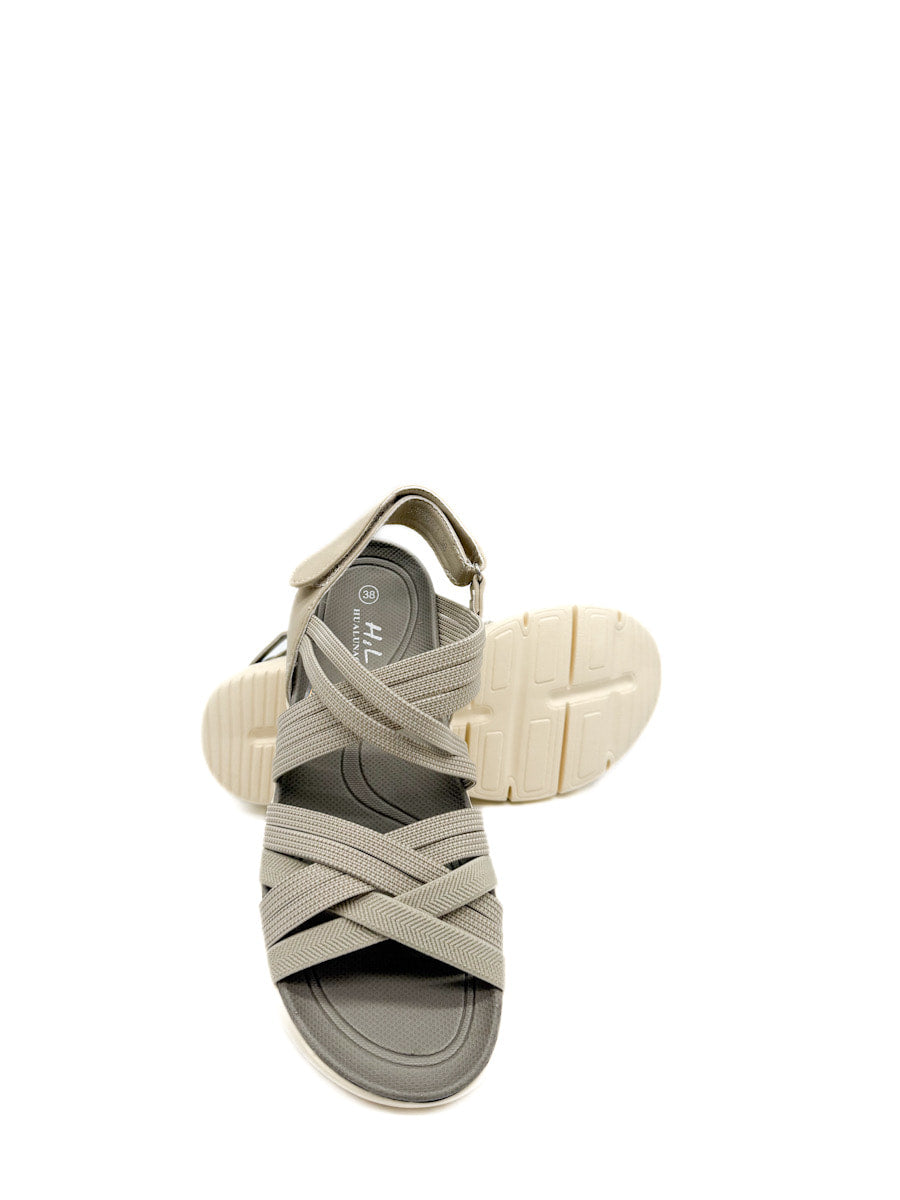 Sandalias de plataforma con tiras cruzadas en tonos rosa y gris