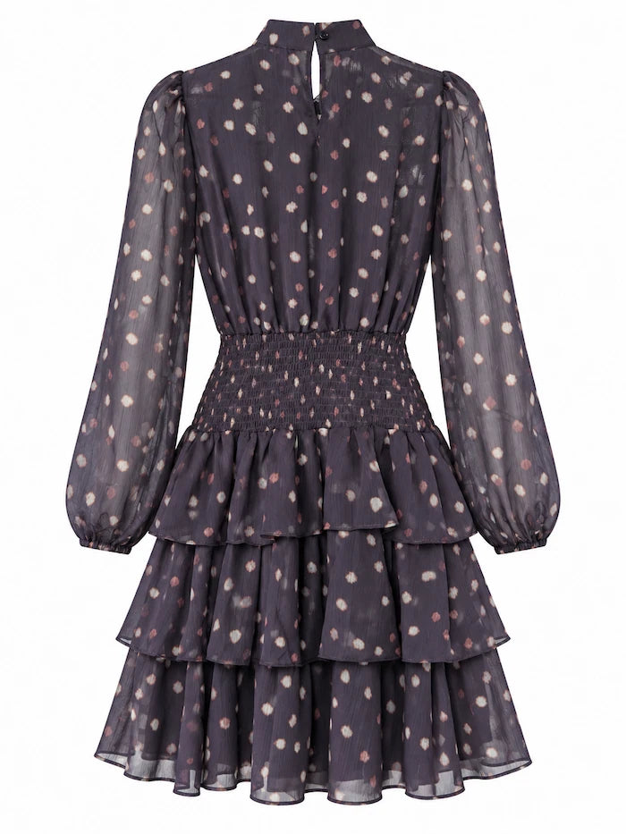 Vestido Corto de Gasa con Estampado y Volantes Multi capa