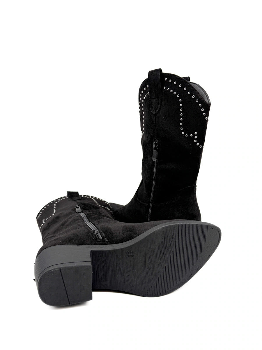 Bota cowboy de antelina color kahki con bordado