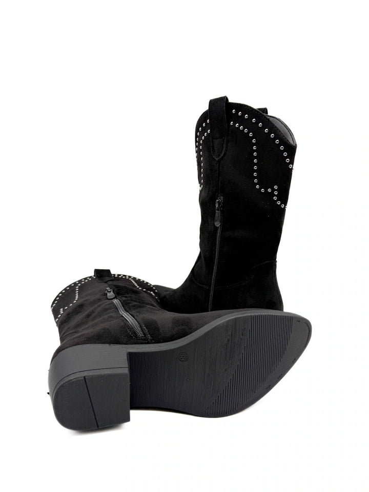 Bota cowboy de antelina color kahki con bordado