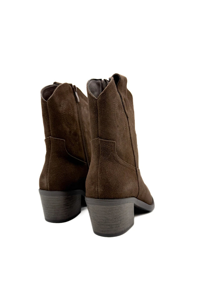 Botines Cowboy de Serraje con Bordados y Cremallera