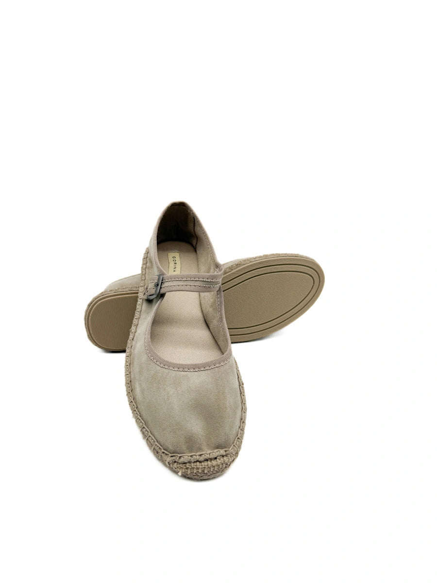Corina Espadrillas Mary Jane en antelina con Suela de Esparto