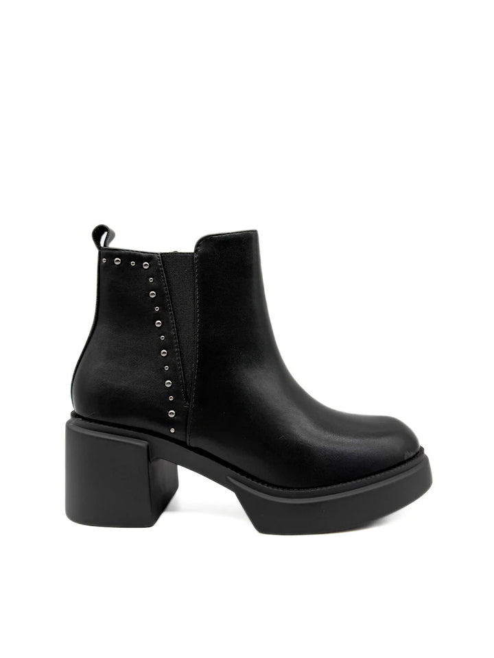 Botines Negros de Tacón Ancho con Plataforma y Tachuelas