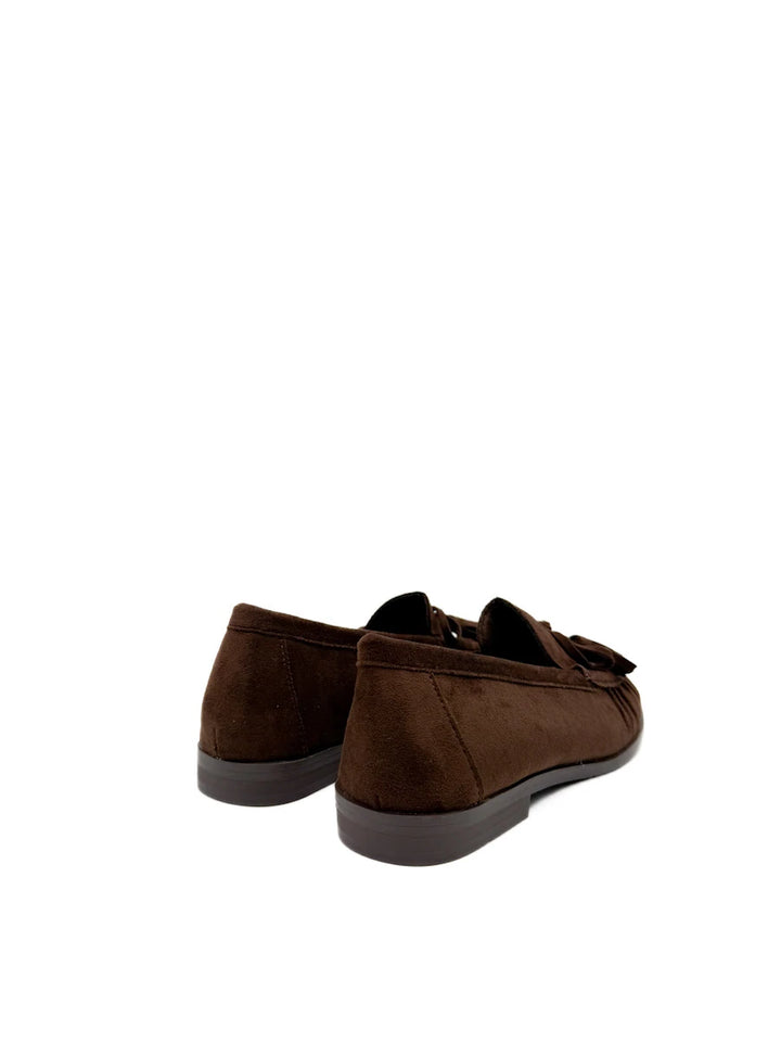 Mocasines de Ante con Borlas y Lazo para Mujer - Marrón