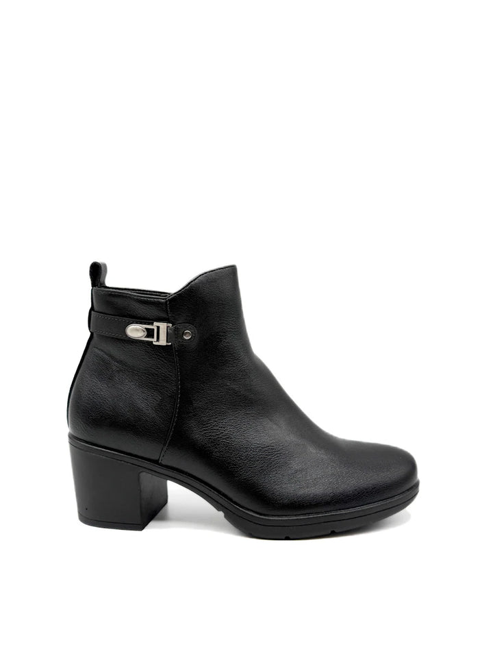 Botines de Tacón Ancho con Hebilla Decorativa y Cremallera