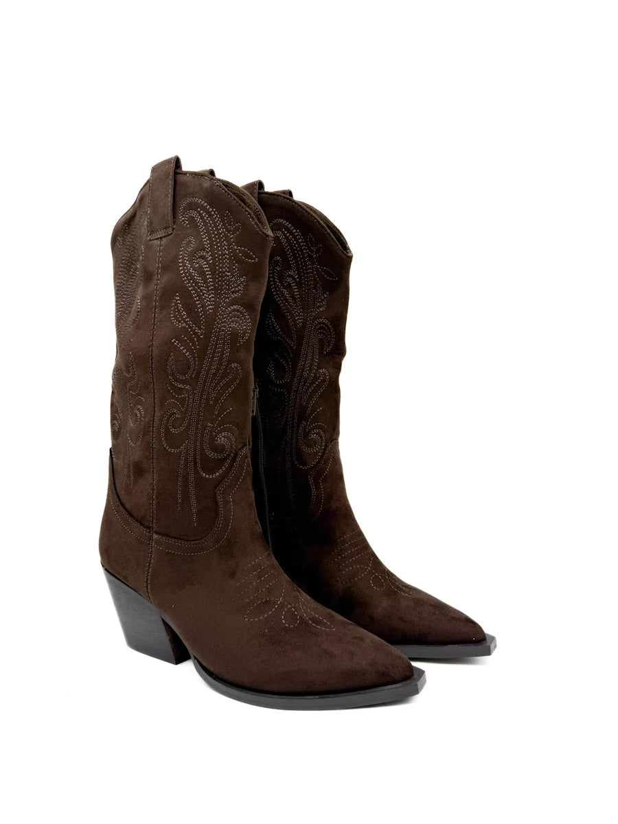 Botas Camperas Cowboy Bordadas de Caña Alta con Tacón Ancho