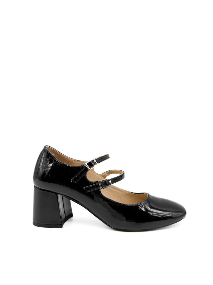 Zapatos Mary Jane de Charol Negro con Tacón Cuadrado Corina M5755