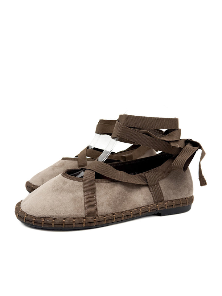 Bailarinas de Terciopelo Tira Cruzadas Con Cinta Atada