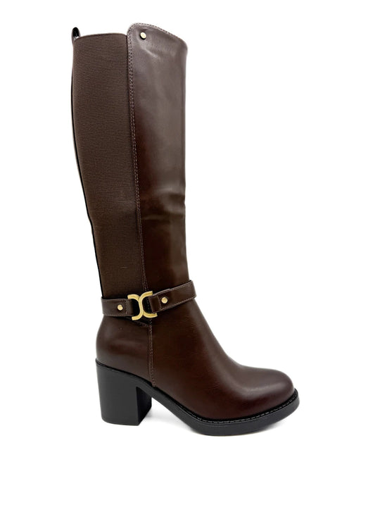 Botas Altas Caña Ancha con Tacón Ancho y Hebilla