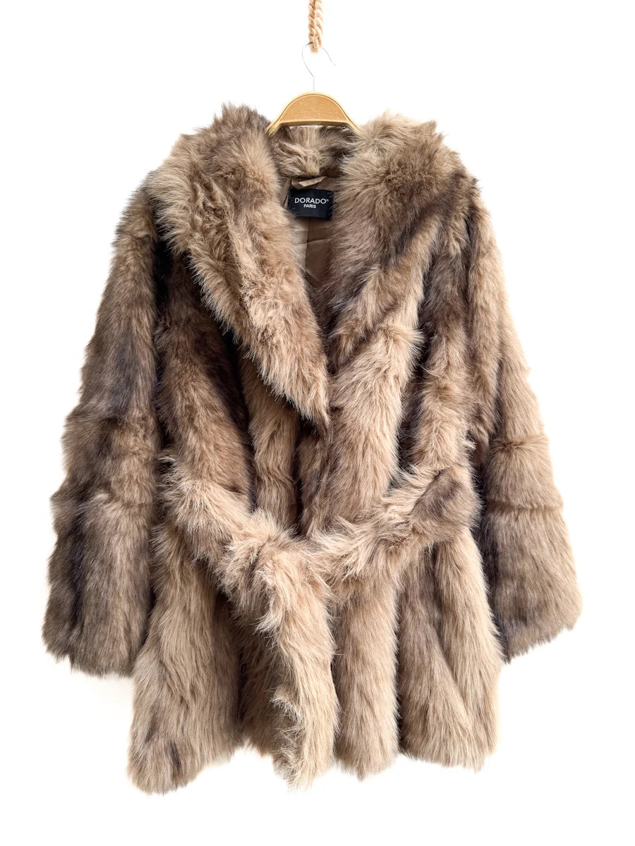 Abrigo de Pelo Sintético Suave con Cinturón Ajustable