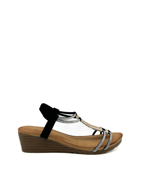 Sandalias Cuña Brillos Referencia ES131 Negro
