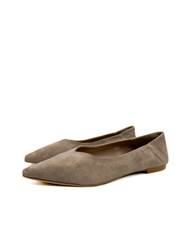 Bailarinas Planas de Antelina con Punta Fina y Escote en V