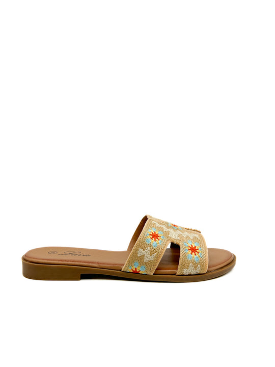 Sandalias Planas Forrado Flores VG342 Beige