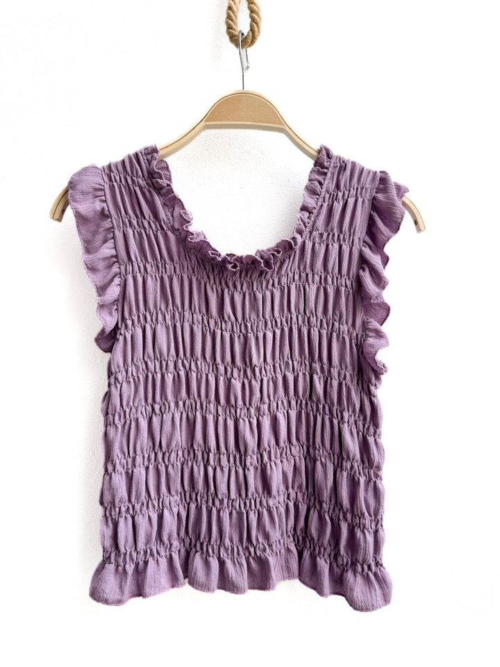 Blusa Sin Mangas Fruncida con Volantes