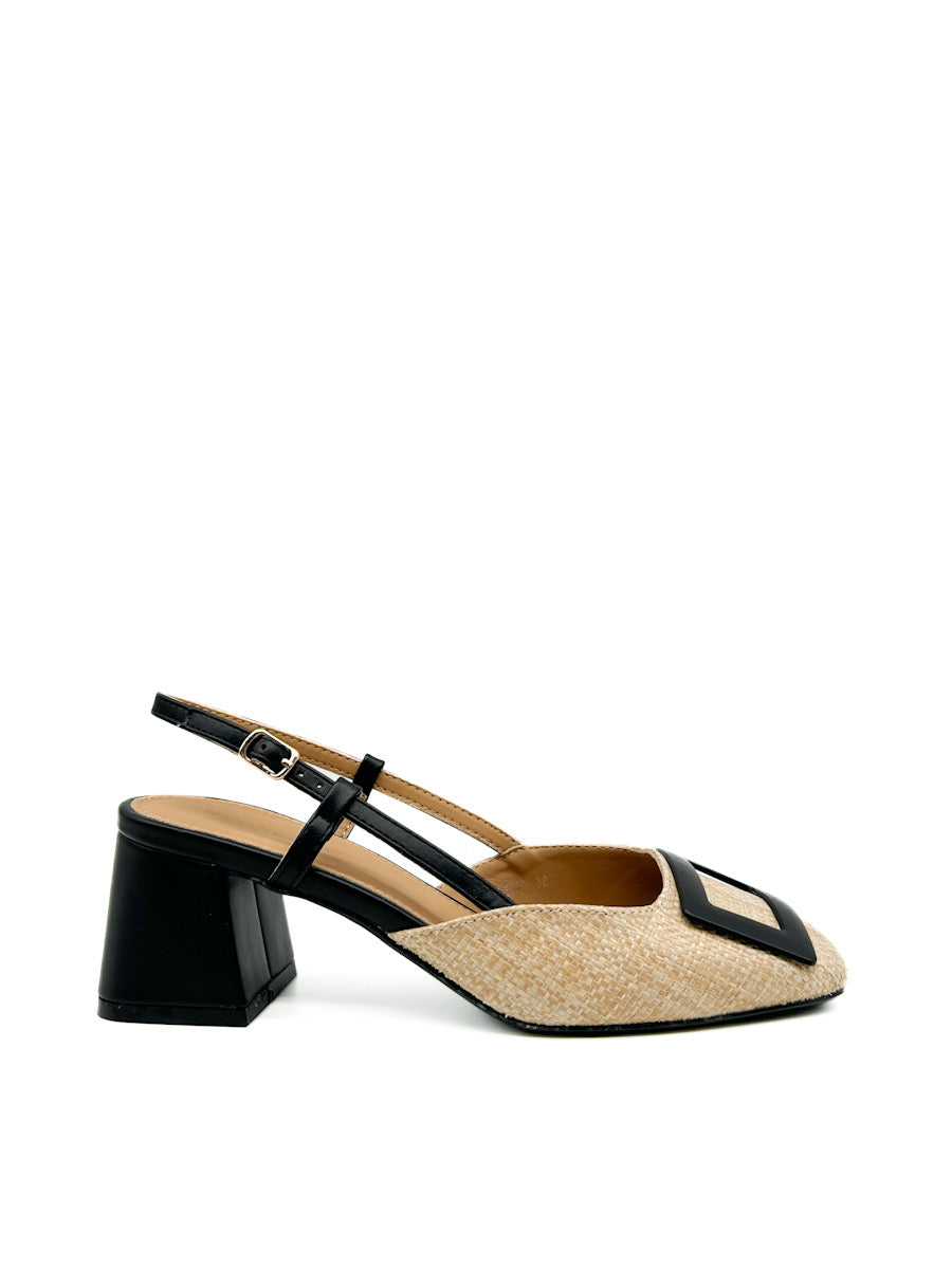 Zapatos Destalonados Efecto de Rafia B-5096 Negro