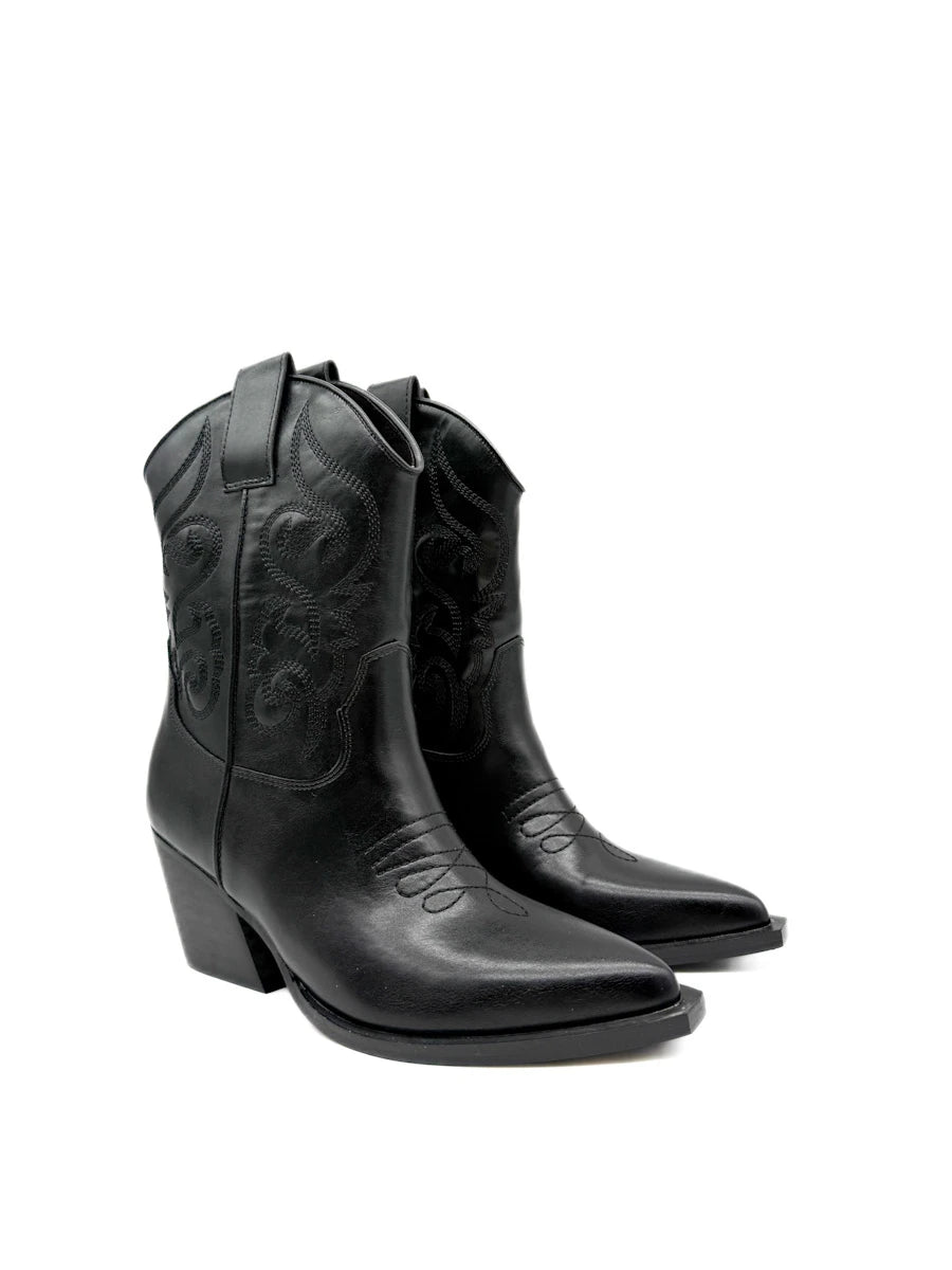 Botines Camperos Cortos Estilo Cowboy con Bordados y Cremallera Lateral