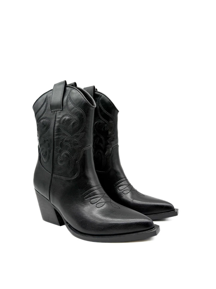 Botines Camperos Cortos Estilo Cowboy con Bordados y Cremallera Lateral