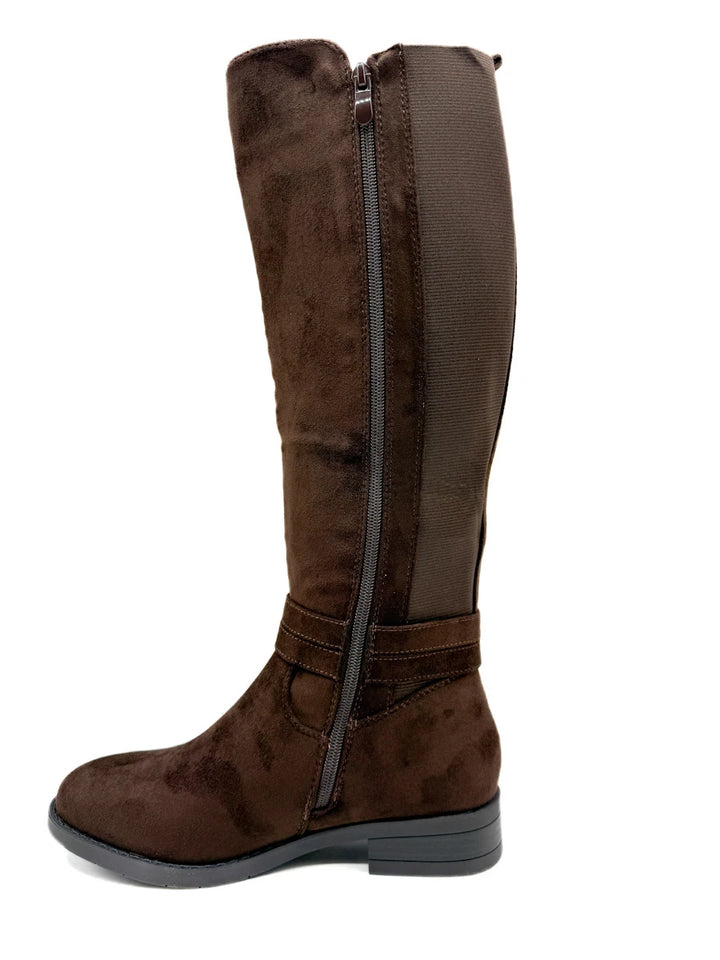 Botas Altas de Antelina con Hebilla y Caña Elástica