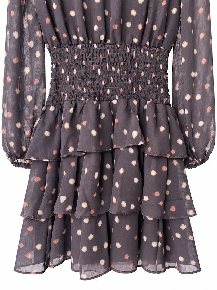 Vestido Corto de Gasa con Estampado y Volantes Multi capa