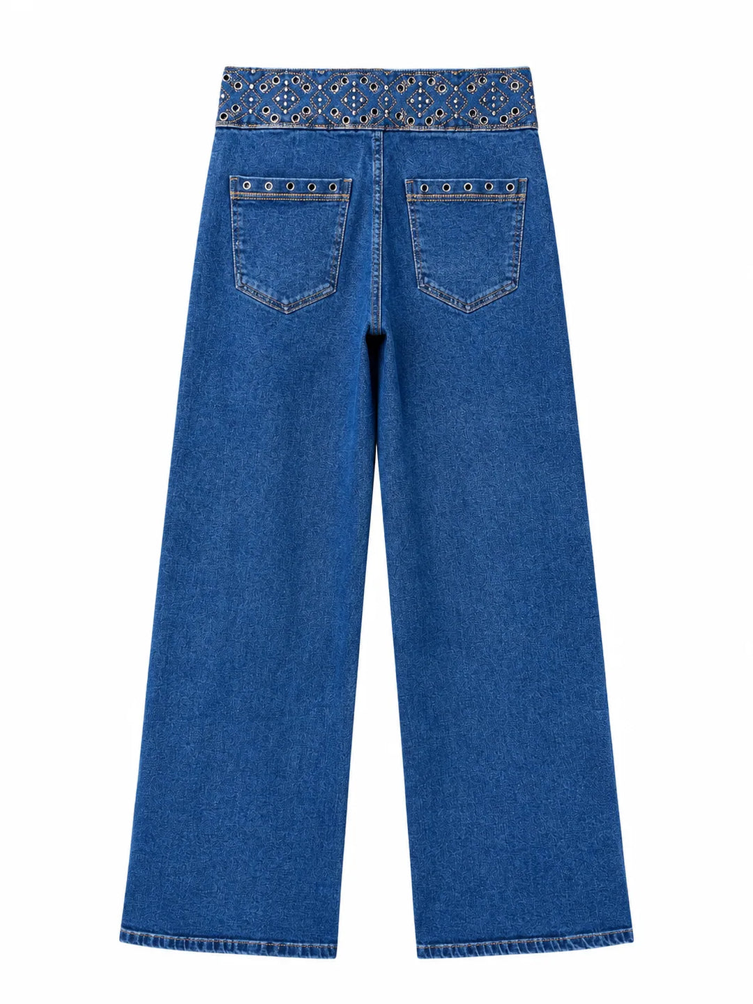 Jeans Rectos de Cintura Medio con Remaches y Bordados