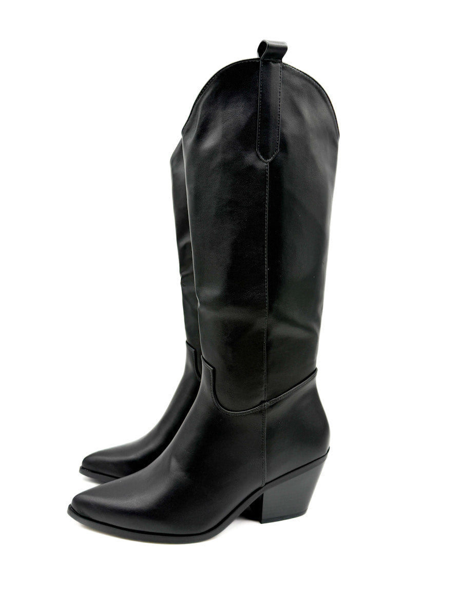 Botas Cowboy Negras de Cuero Sintético Estilo Clásico