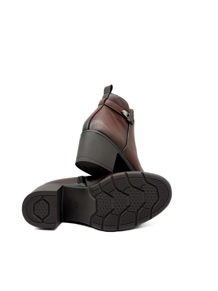 Botines de Tacón Ancho con Hebilla Decorativa y Cremallera