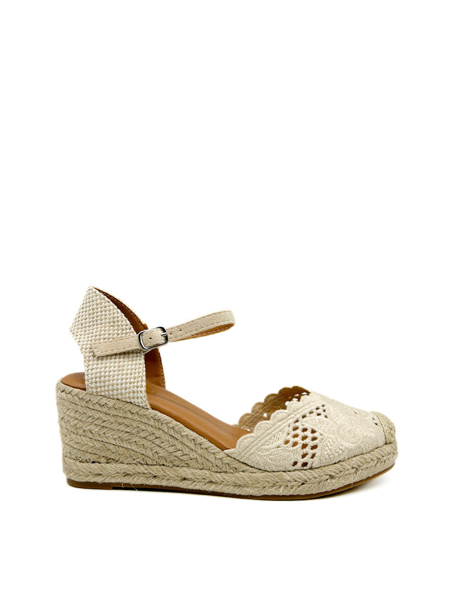 Alpargata cuña tejido encaje valencianas Beige