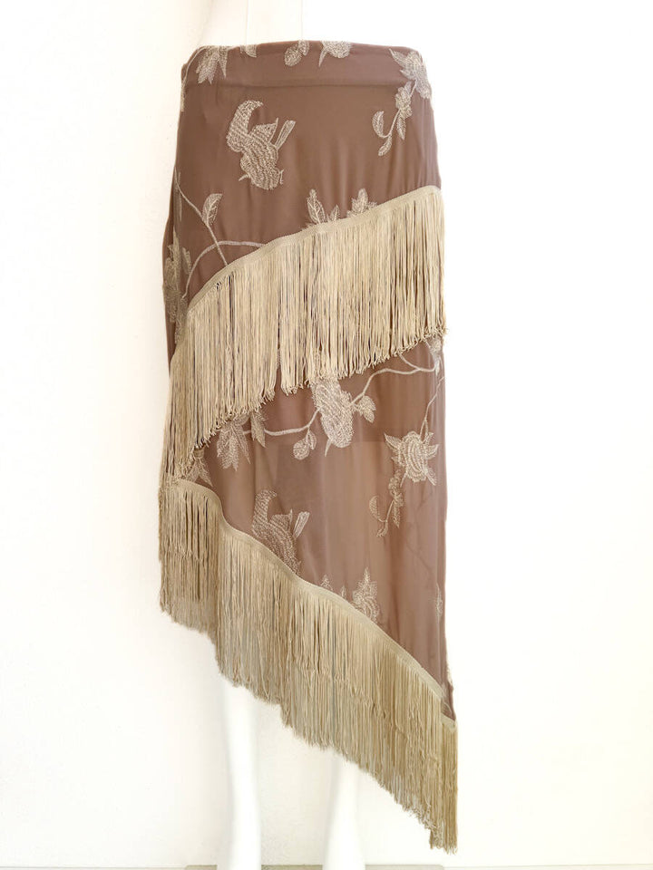 Falda con flecos y bordado floral LR38003