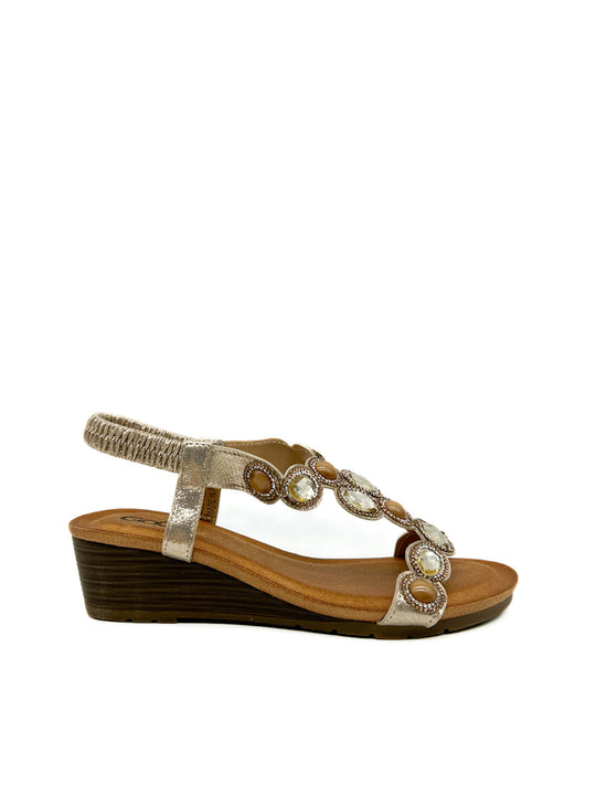 Sandalias Cuña Piedras Brillos Referencia G3052 Oro