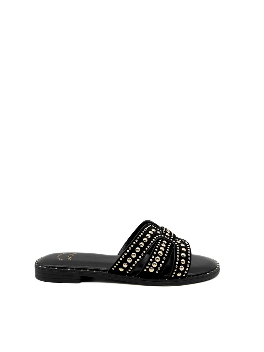 Sandalias Planas Tipo Pala con Tiras en H y Tachuelas Metálicas