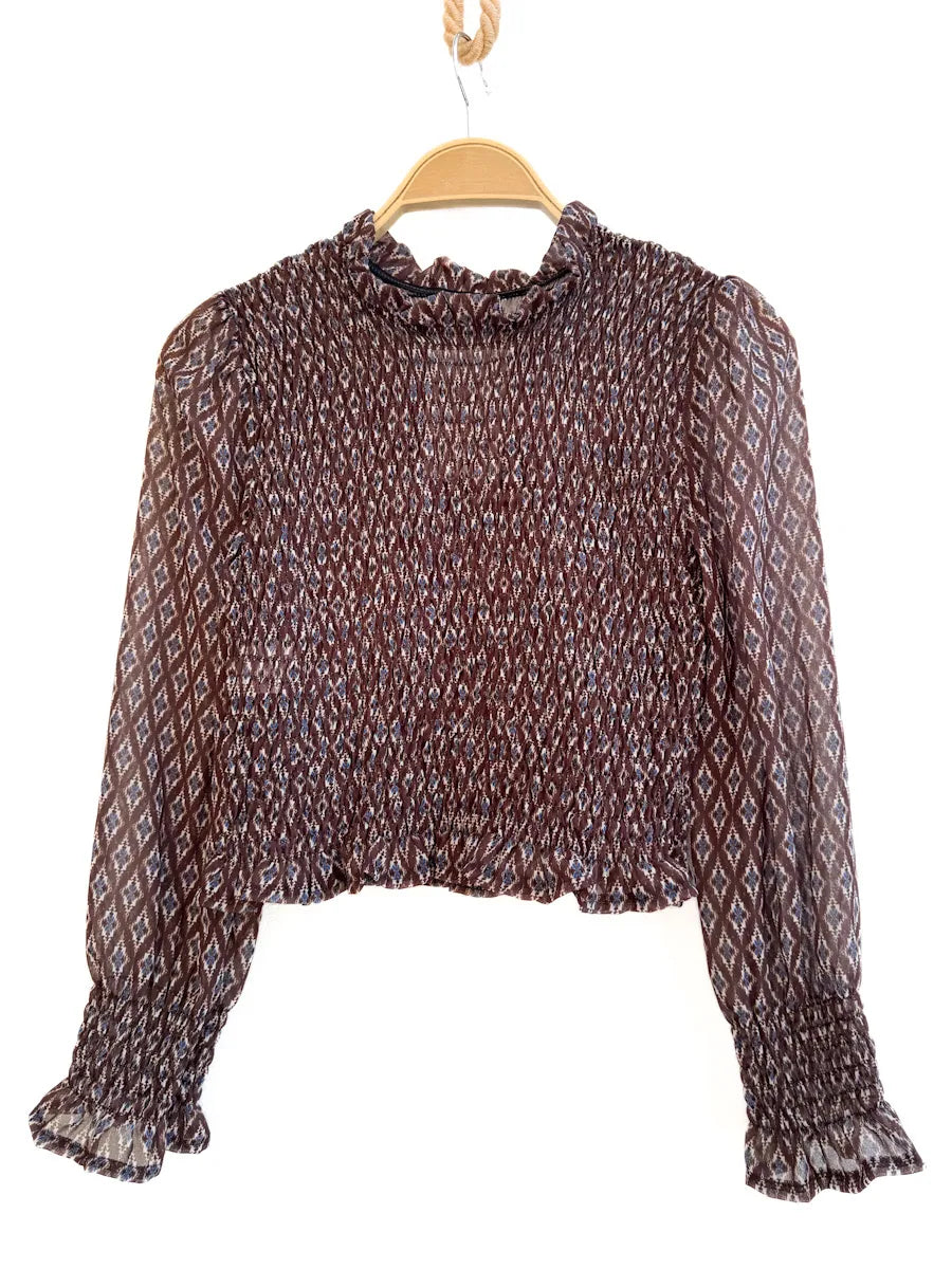 Blusa Smock con Cuello alto y Mangas Largas