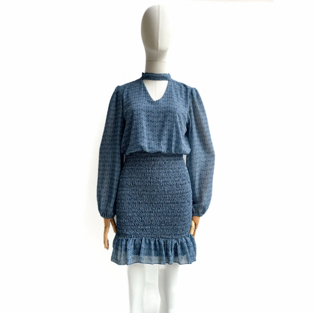 Vestido Dos Piezas con Estampado y Detalles Fruncidos