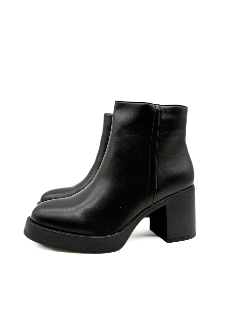 Botines de Tacón Ancho y Plataforma para Mujer en Polipiel y Antelina con Cremallera