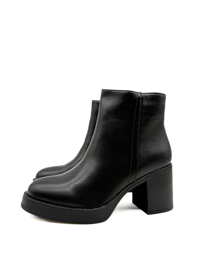 Botines de Tacón Ancho y Plataforma para Mujer en Polipiel y Antelina con Cremallera