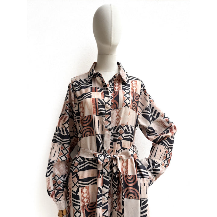 Vestido Camisero Largo Estampado Étnico