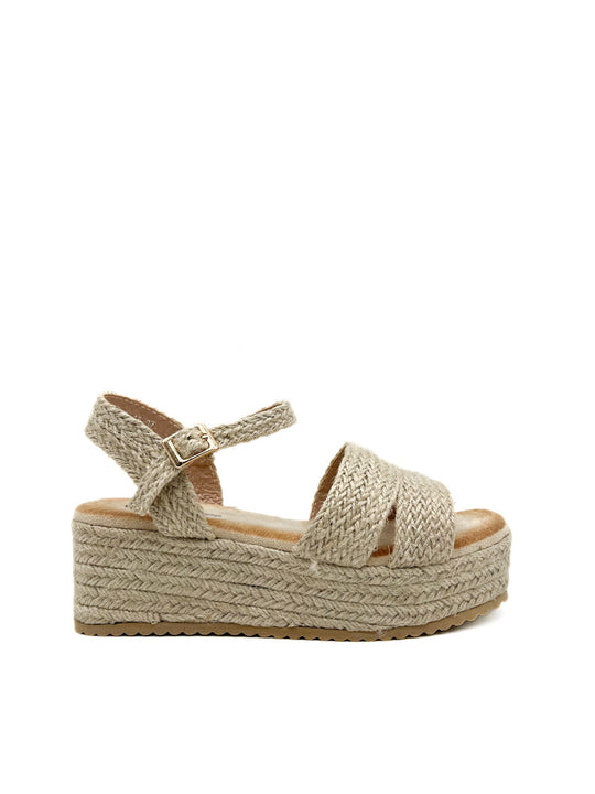 Sandalias Plataforma Rafia Referencia 91846 Beige