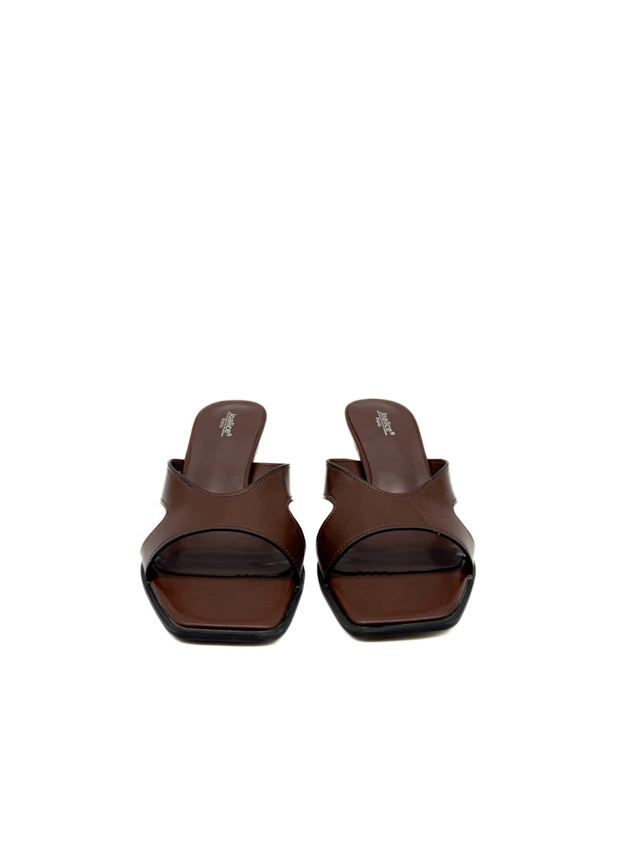 Sandalias Mule de Tacón Fino con Punta Cuadrada en Color Marrón