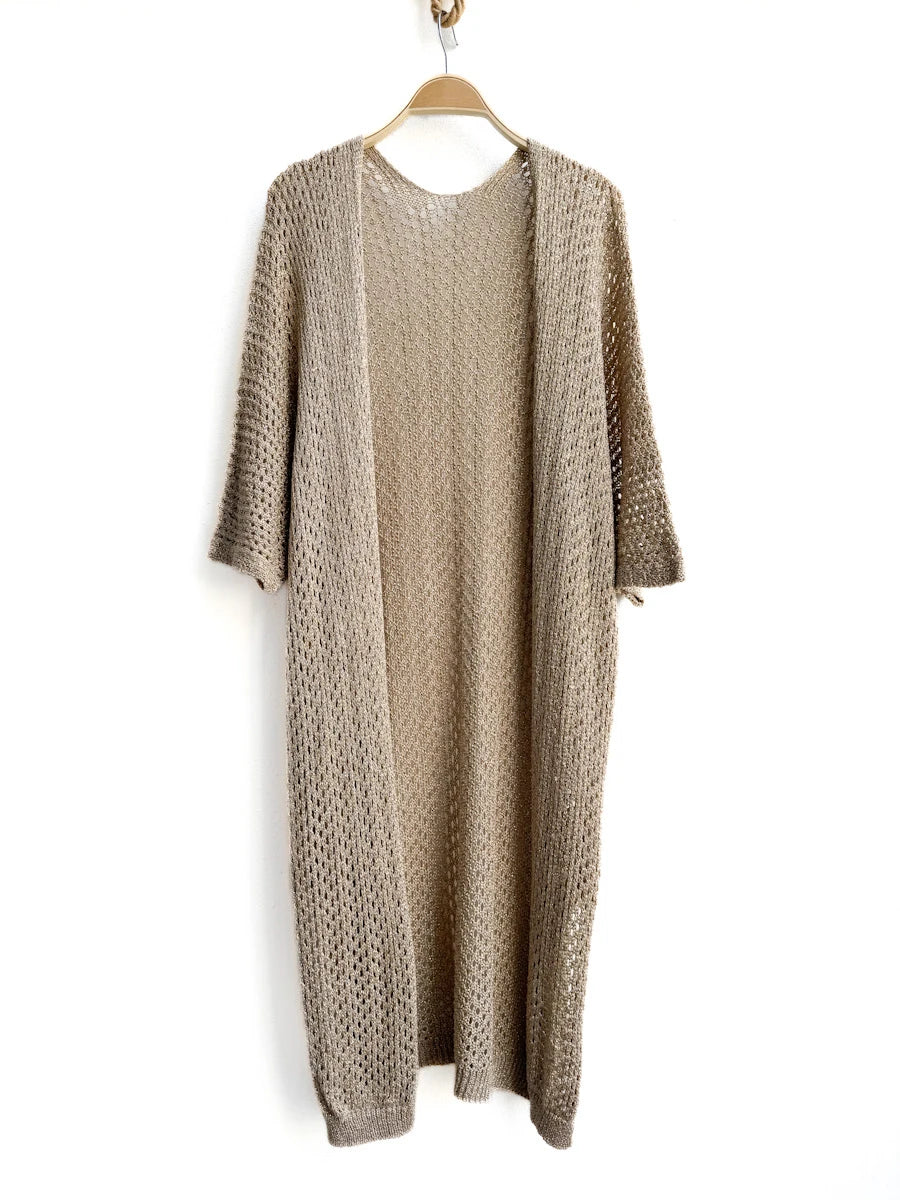 Cardigan Largo de Punto Calado Dorado