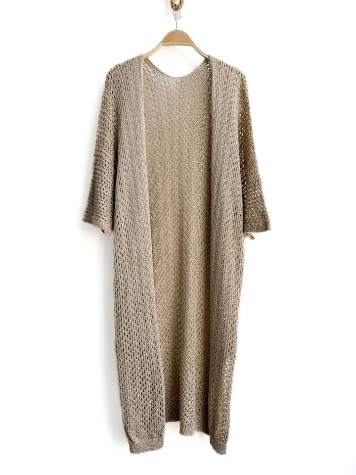 Cardigan Largo de Punto Calado Dorado