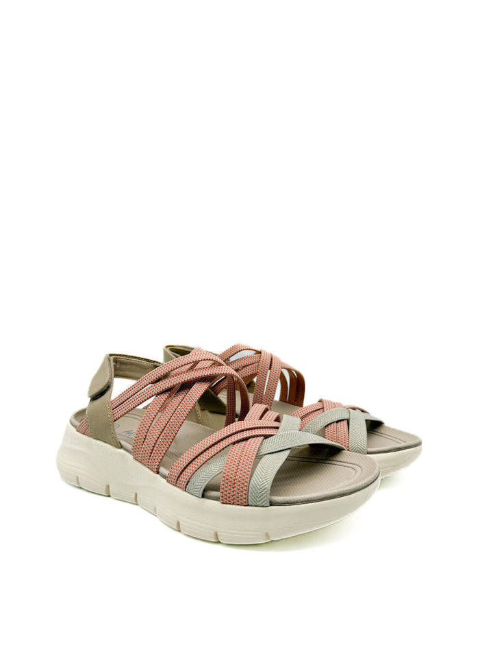 Sandalias de plataforma con tiras cruzadas en tonos rosa y gris