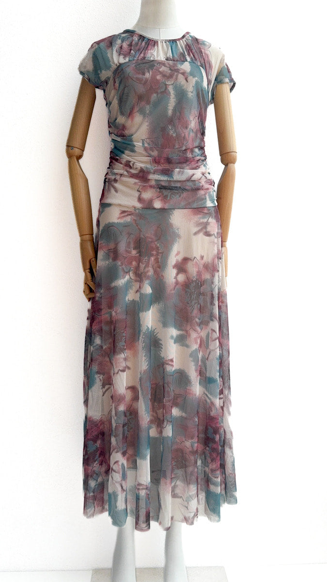 Vestido Largo Estampado Acuarela – Elegancia Atemporal Multicolor única