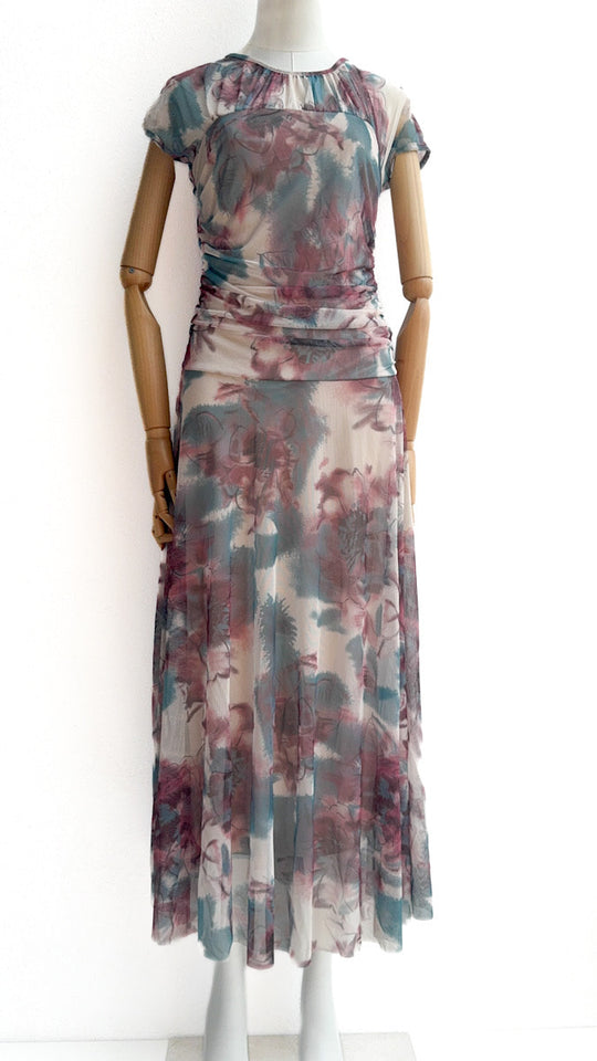 Vestido Largo Estampado Acuarela – Elegancia Atemporal Multicolor única