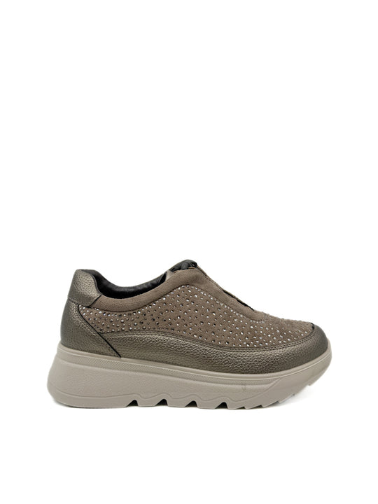 Zapatillas de Deporte con Pedrería y Plataforma Kahki