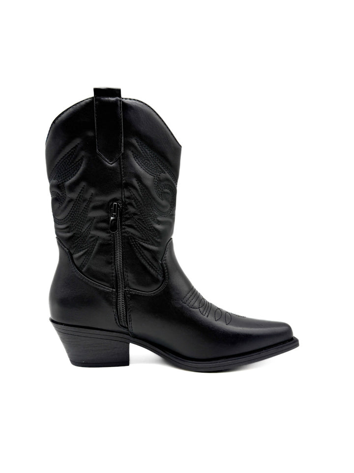 Botín Cowboy Negra con Diseño Clásico y Cremallera Lateral