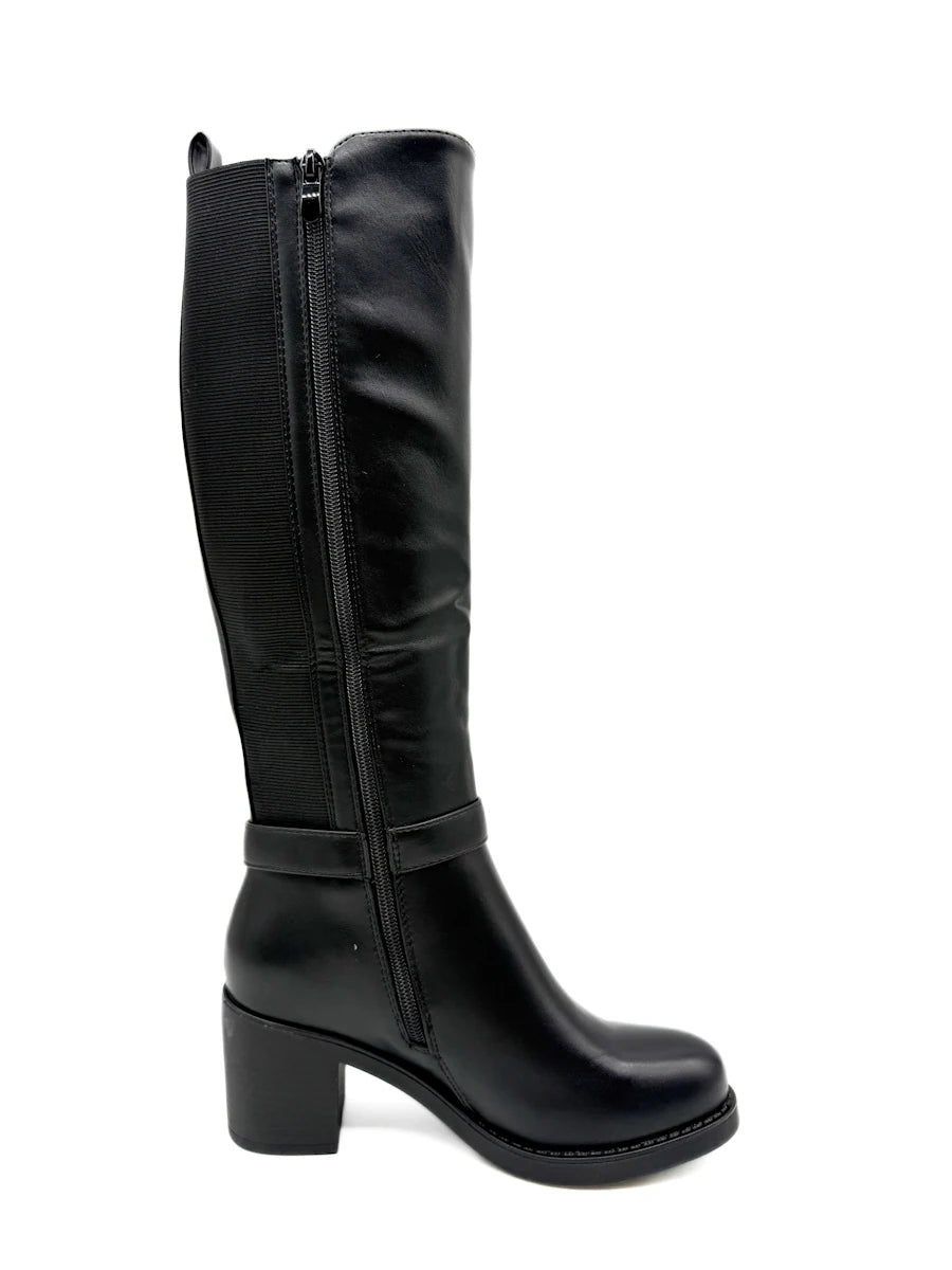Botas Altas de Caña Ancha con Tacón Ancho y Adorno Metálico