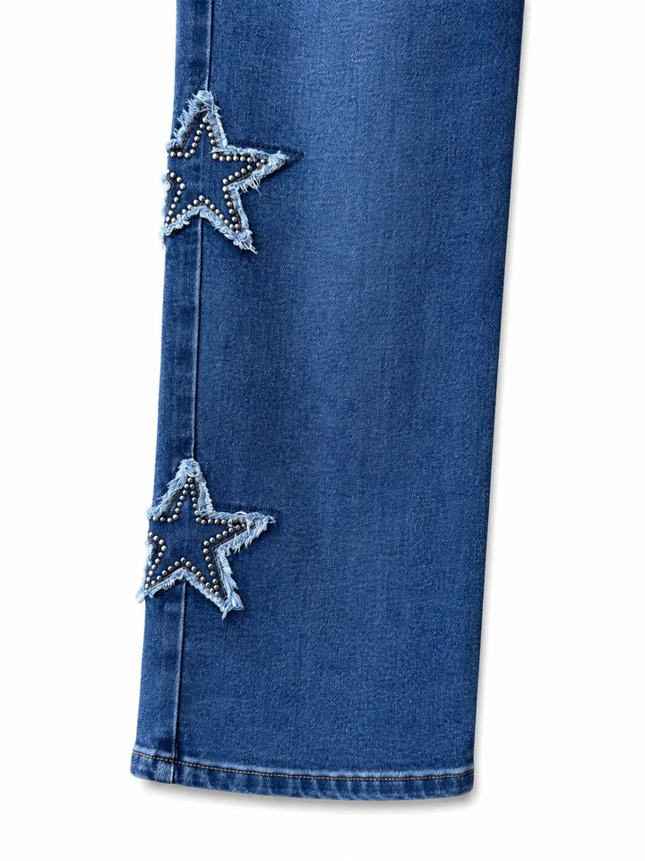 Vaquero Mujer de Pierna Ancha con Estrellas Decorativas – Tiro Medio