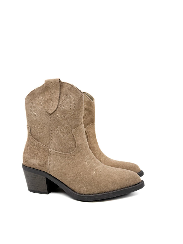 Botines Cowboy de Serraje con Bordados y Cremallera